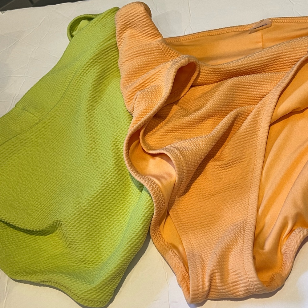 2 Pairs Set Old Navy Women's High-Waisted Pucker Bikini Swim Bottoms XXL Orange